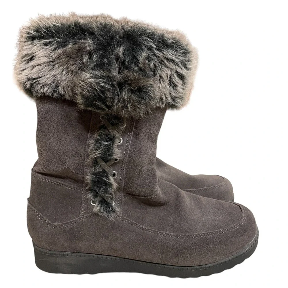 White Mountain Winter Boots Women Size 9.5 Forest Faux‎ Fur Lined Suede Charcoal